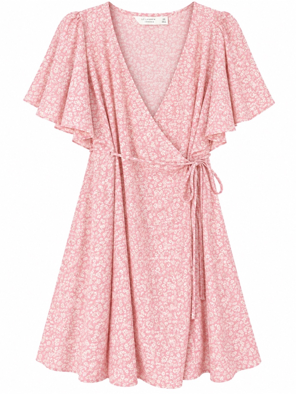 LC Lauren Conrad Pink Floral Tie-Waist Wrap Dress